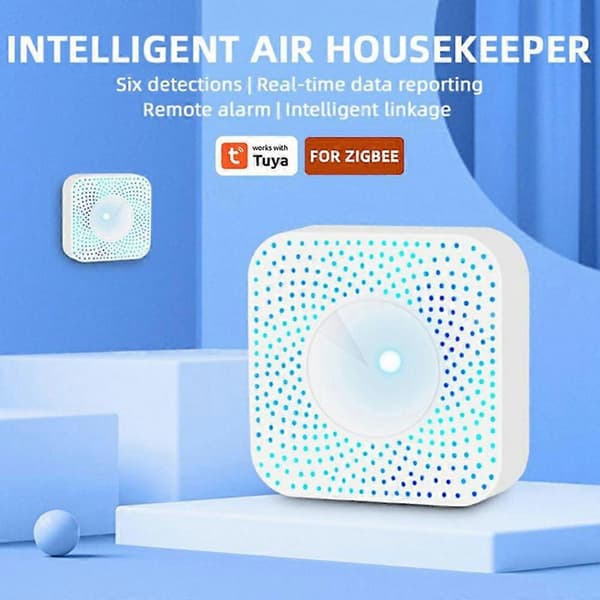 Typ A Tuya Zigbee 6-i-1 Smart Luftdetektor PM2.5 Formaldehyd VOC Temperatur Luftfuktighet CO2-mätare-FS-