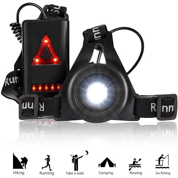 Juoksuliivi LED-valolla 250 lumenia juoksuun, pyöräilyyn, vaellukseen, c Black Svart