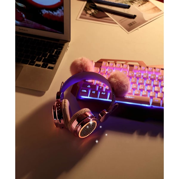 Trådlösa, LED-belysta färgskiftande Bluetooth-hörlurar för flickor med M-FS3- Pink