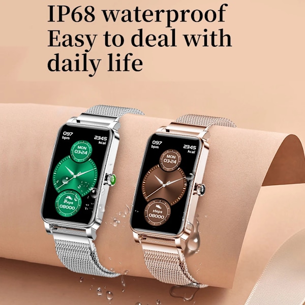 PLUMZONG Dam Smartklocka Anpassade Urtavlor Full Touch Screen IP68 Vattentät Smartwatch Dam Härligt armband-FS2- Rose Gold