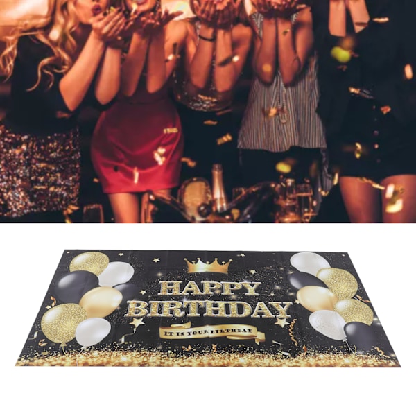 Grattis på födelsedagen Bakgrund Banner Svart och Guld Skylt Affisch Stor Glitter Ballonger Födelsedagsfest Dekoration