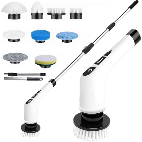 9-in-1 Electric Cleaning Brush with Extension Handle 25W 420RPM 90min Runtime 2500mAh Battery