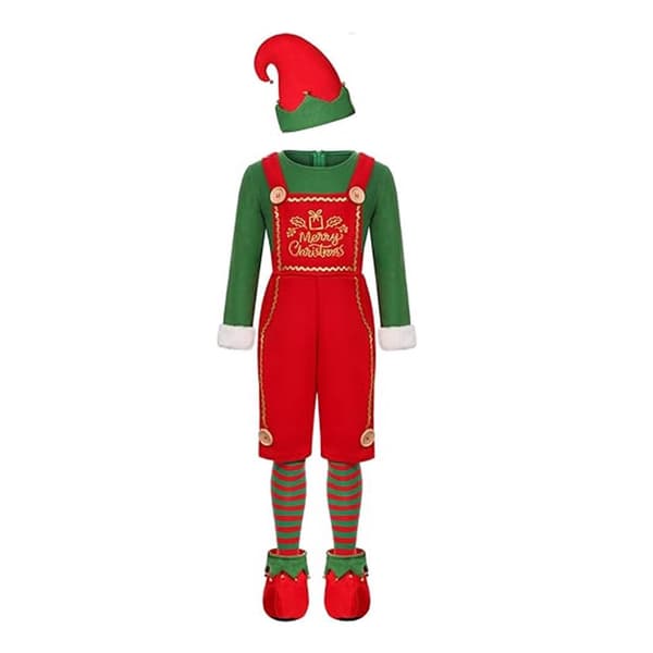Julekostume til børn, rød og grøn farvekombination, cosplay-kostume til drenge