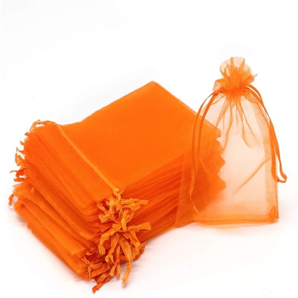 50 stk gjennomsiktige chiffon organzaposer jul halloween bryllup bursdagsfest Godteri gaveposer Smykke emballasjeposer Oransje Orange 10x15cm