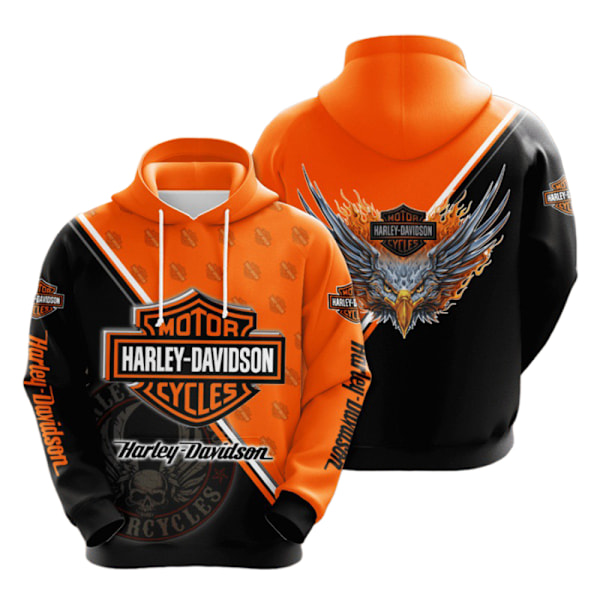 Miesten huppari, moottoripyörä, Harley-Davidson, kiristysnyörillä, pitkähihainen B B 3XL