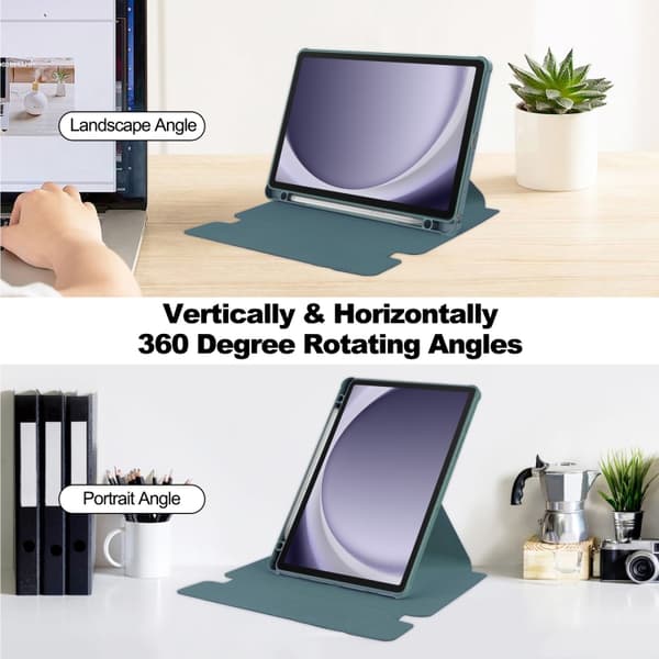 Samsung Galaxy Tab A9+ / A11+ 360° Rotasjonsbeskyttelse med Tastatur Mörkgrön
