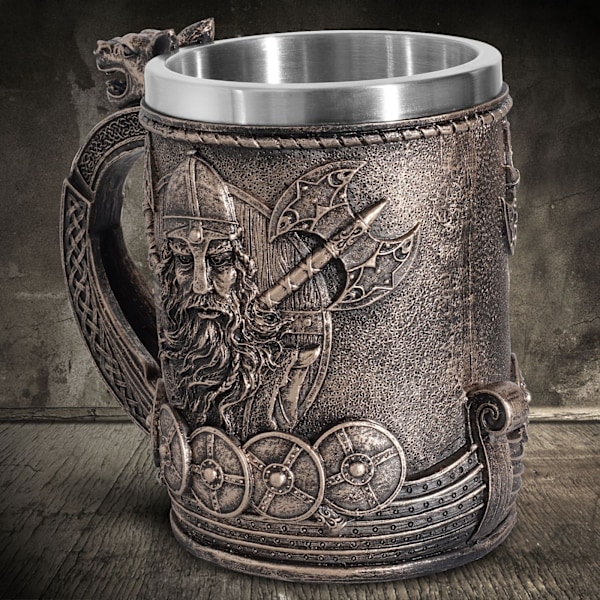 Rustfritt stål middelalder norrøn viking skip øl kaffe krus bronsefarget viking kriger drikkekrus for samling gave
