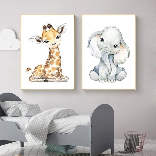 Set med 4 affischer för barnrum - A4 Tiger & Zebra Giraff Format, Pojk- & Flickrumsdekor, 21x30cm.-FS-