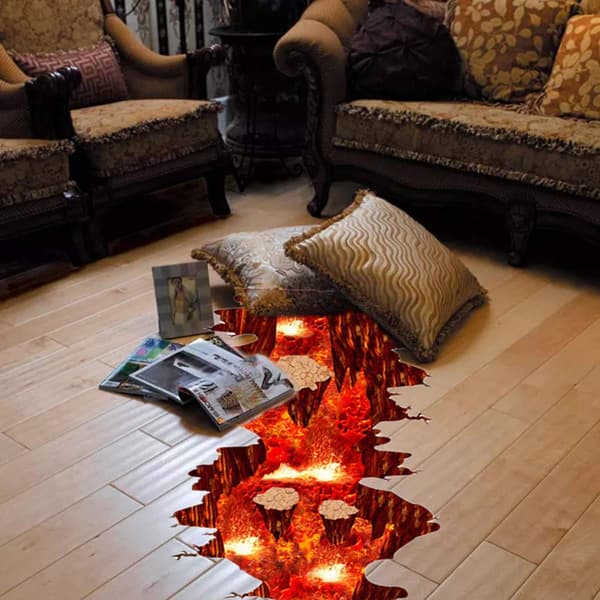 3D Lava Floor Sticker Removable Vinyl Flame and Lava Wallpaper M