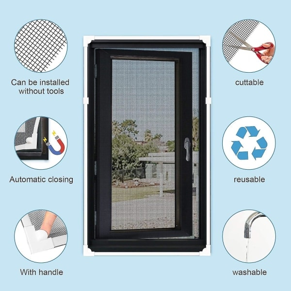 Cuttable Magnetic Fly Screen Window 130cm x 150cm, Washable Insect Screen Window for All Windows Sma-FS-