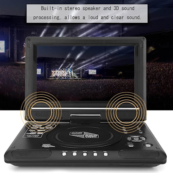 9,8\" bærbar dvd-afspiller, mini-tv 3d-tv-lyd 270 roterende