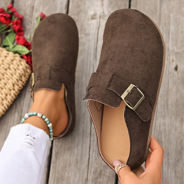 Dame brune fløjl runde tå mule hjemmesko bred pasform skridsikker sål EU 37 Yellow