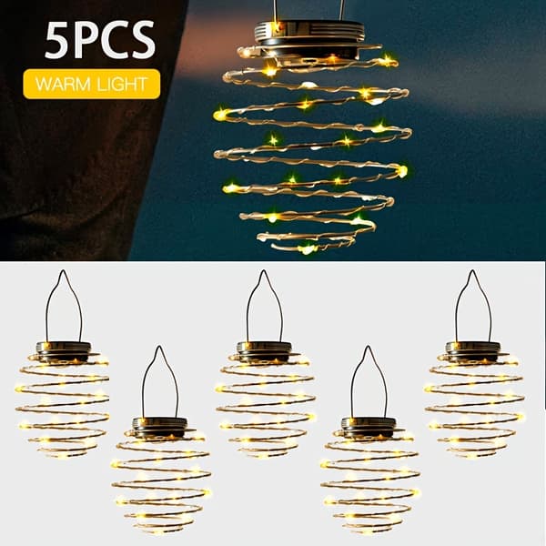 Soldrevne LED-forårspendellamper til havehegn, altansti 5 Packs Warm Light