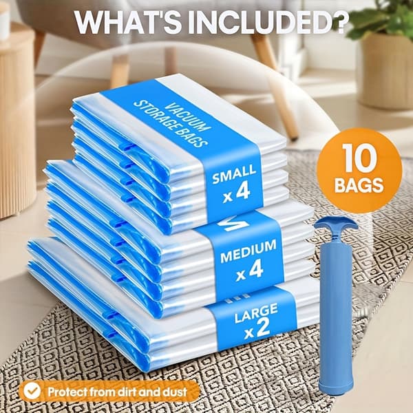 Vakuumkompresjonsoppbevaringsposer Sett 11 stk med håndpumpe Stor Medium Liten 11pcs Set Not provided