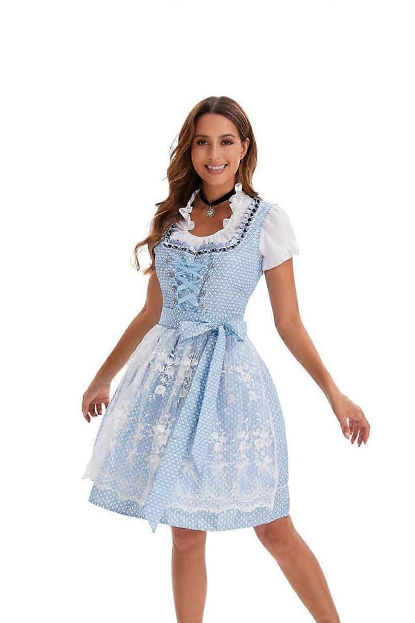 Oktoberfest Kostumer Kvinder Dirndl Kjoler 4 Dele Tysk Oktoberfest Kjole Bayersk Kjole Lyseblå