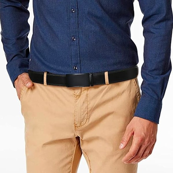 Herrar Läderbälte, Automatisk Spänne, Glidande Bälte, Casual Trim Passform