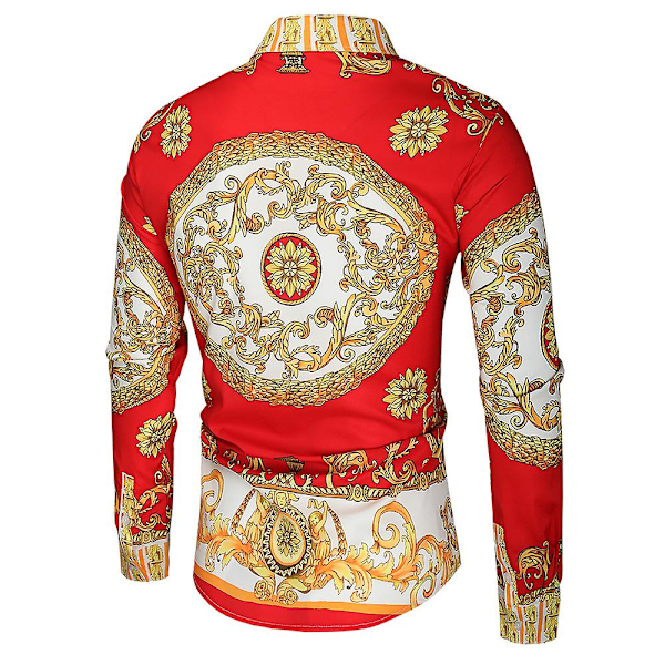 Herr Royal Skjorte Print apel uxury Slim Skjorte Business Langermet Passform Topper for Festball CNMR Rød-FS1- Red L