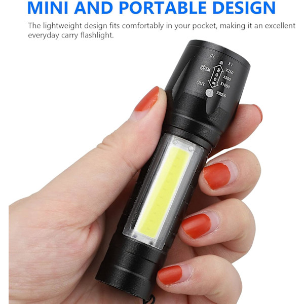 2 st Zoombar USB Uppladdningsbar Taktisk Ficklampa, Super Stark