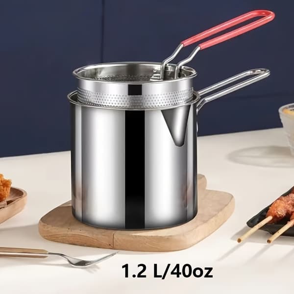 Frituregryde i rustfrit stål med filterrist til hjemmelavet mad Frying Pan + Ba Silver