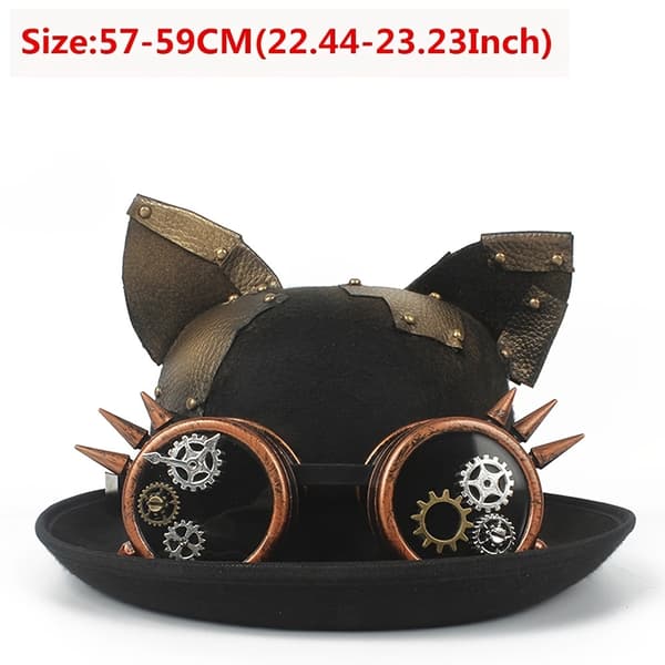 Steampunk-silinterihattu irrotettavilla laseilla ja kissankorvilla, polyesteri, unisex-asuasuste Black