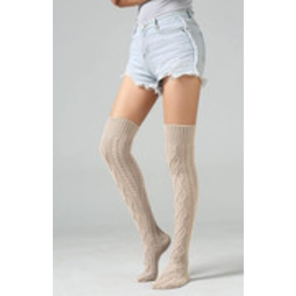 1 par Overknee vinterstrømper for damer Strikkede strømper Legwarmers Strikkede støvelstrømper Beige