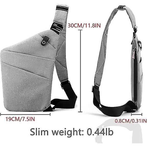 Slingväska, lätt crossbody axelväska bröstväskor dagsryggsäck, en rem stöldskydd slingväska för kvinnor män DB grå grey-FS2- grey right shoulder