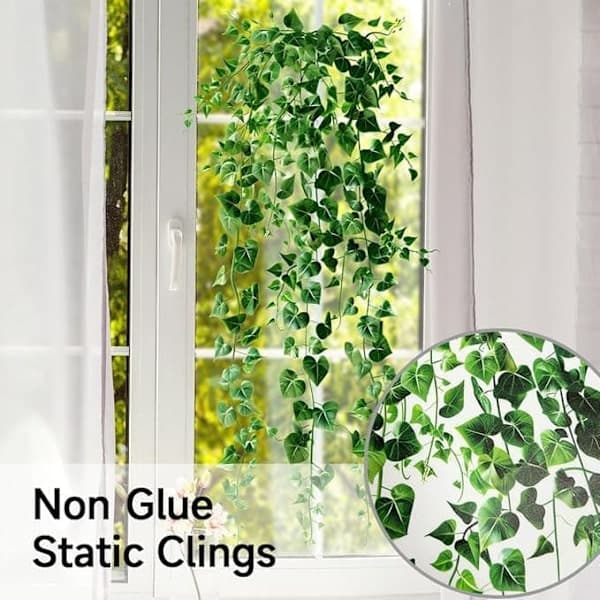 2-pack window decoration with green leaves and tendrils - double-sided self-adhesive decal, 60×30 cm-FS-