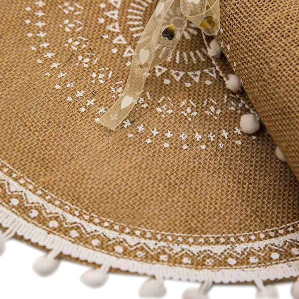 4 kpl pyöreitä pöytäliinoja, Boho-tyyliset punotut juutti pöytäliinat pompom-tupsuilla ravintolakeittiöön