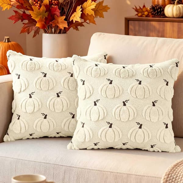 Pudebetræk sæt 2 stk. 45x45cm efterår, græskar pyntepude til Halloween Thanksgiving, indendørs udendørs have sofa stue efterårsindretning