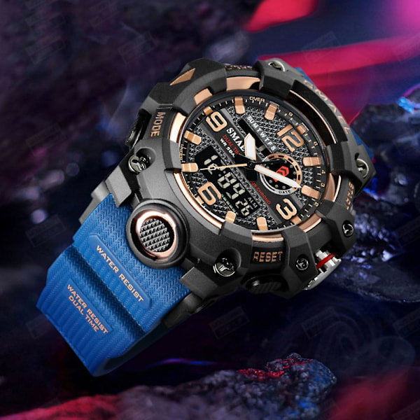 Smael Digital Herre Militær Ure Dual Time Vandtæt Luksus Top Ur Herre Sport LED Quartz Analog Armbåndsur Herre Purple