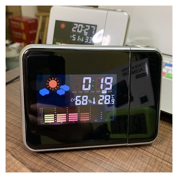 Väderstations Projektionsklocka Kreativ Tyst LED Färgskärm Evighetskalender Väder Elektronisk Väckarklocka