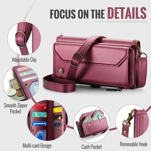 Samsung Galaxy S26 5G Case with Card Slot, Zipper Wallet, RFID Protective Leather Röd