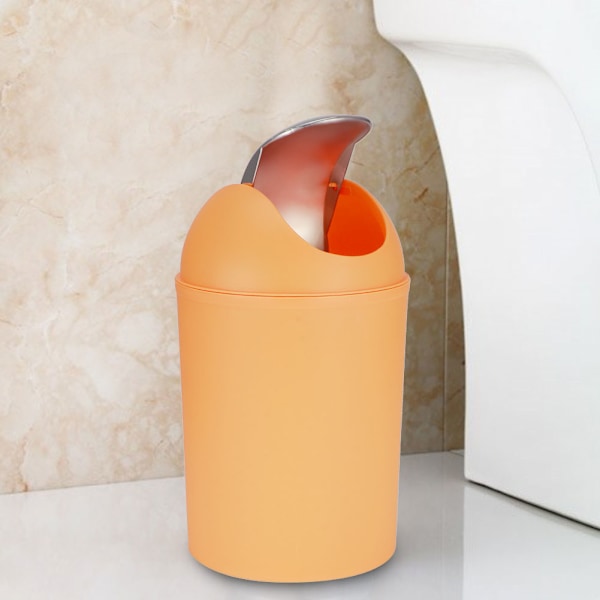 Mini Flip Lock Hemma Vardagsrum Sovrum Skrivbord Sängbord Plast Sopkorg Sopbehållare Orange