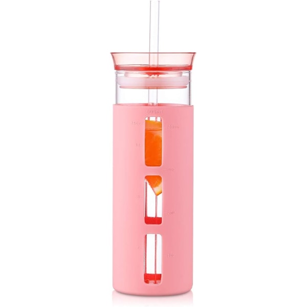 Glas 500ml - Rejsekrus Drikkekrus med Sugerør og Låg Smoothie