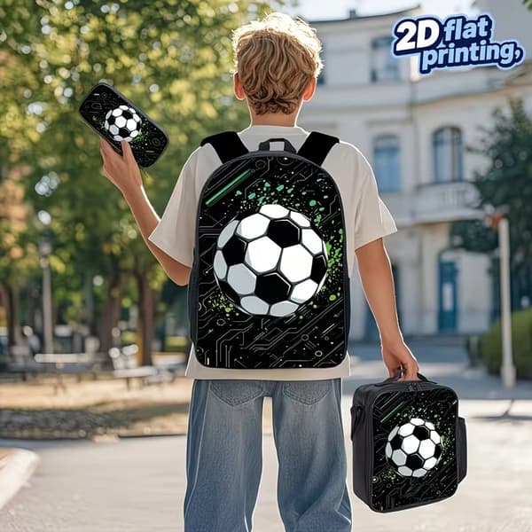 Fodboldrygsæk 3 dele sæt, stor kapacitet, trykt design til teenager 41.91cm Green