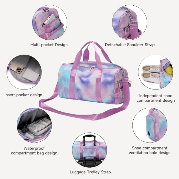 IC Gym Bag for Kvinner og Menn, Liten Sportsbag med Våtpose og Skopose, Reiseveske, Weekender