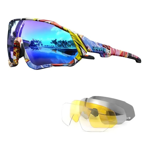 Kapvoe Cykelsolbriller Polariserede Mænd Kvinder Cykelbriller Landevej Mountainbike Cykelbriller Sportsbriller Fiskeri KE9408-5LENS-01