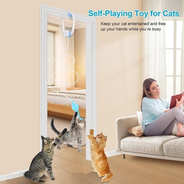 Upgraded Smart Interactive Cat Toy with Remote Control - Automatic Retractable Feather Toy with 3 Plush Mice & USB Charging
