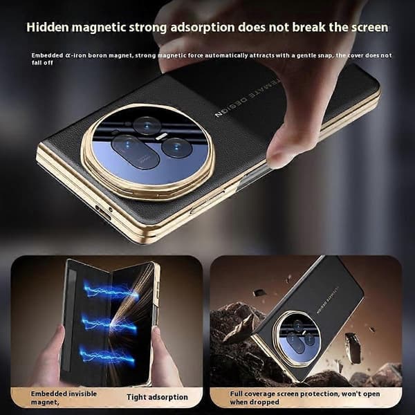 Honor Magic V5 5G Case - Smart View Window, Leather Phone Cover with Metal Lens Stand