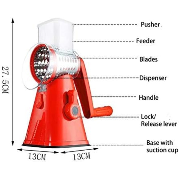 Ostkvarn, manuell roterande potatiskvarn, med 3 utbytbara blad, snabbskärande grönsaksskärare, idealisk potatiskvarn, nötkvarn med