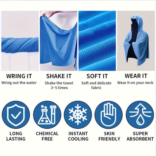 Hurtigtørrende kølehåndklæde til camping, cykling, golf, løb og vandreture – letvægts polyester, lyseblå Light Blue