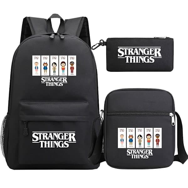 Stranger Things Ryggsäck 3-Dels Set Student Skolväska Canvasväska 20 3 ST/Set 20