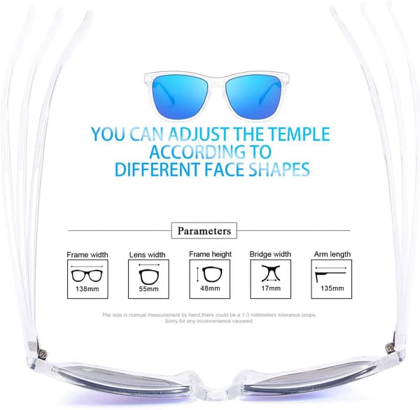 Women's Sunglasses UV400 Mirror Lenses, Suitable for Outdoors, Vacation, Driving Crystal Blue