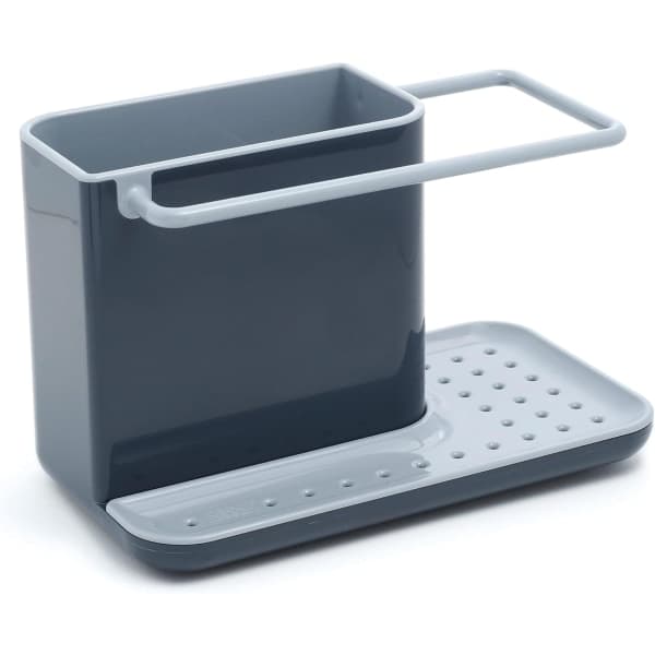 Sink storage/organizer with integrated drain, holder for sponge, brush, dish soap and dishcloth, removable, standard size, grey-FS-