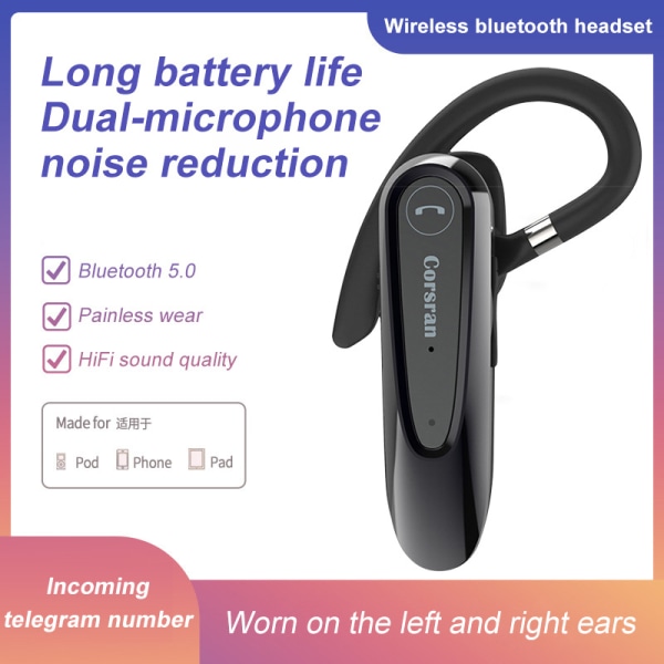 Bluetooth-headset med dobbelt mikrofon V5.0 Handsfree Bluetooth-høretelefoner med 25 timers taletid