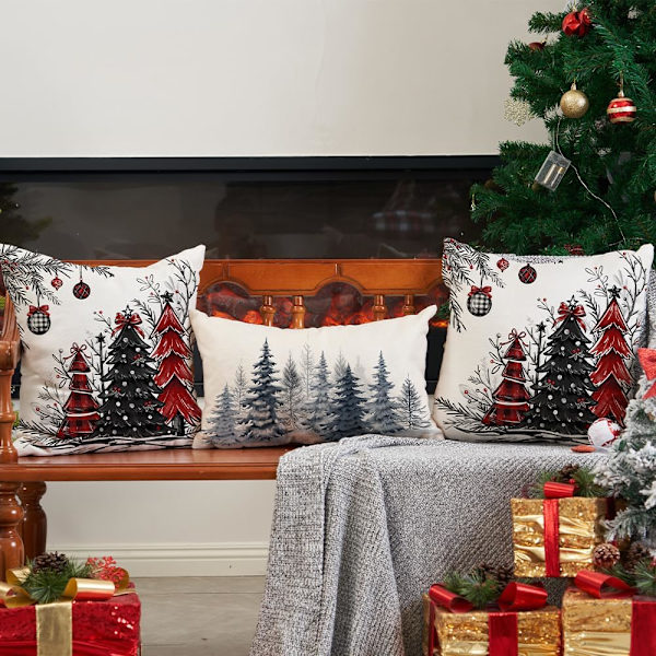 2-pack 45x45 cm Julkuddöverdrag Julgransdekor Design - Vinter Jul Prydnadskuddar för Hemsoffan-FS- Red