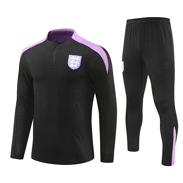 2425 Ny halv glidelås fotballtreningsklær høst vinter sett for voksne og barn England/Svart England/Black XL
