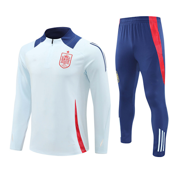 2425 Ny halv glidelås fotballtreningsklær høst vinter sett for voksne og barn Spania/lys blå Spain/light blue 18