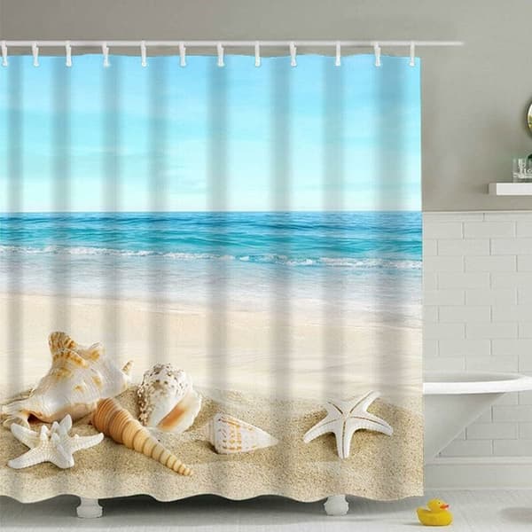 Waterproof Shower Curtain for Beach with Elegant Pattern, Anti-Mildew, 200x240 cm-FS-