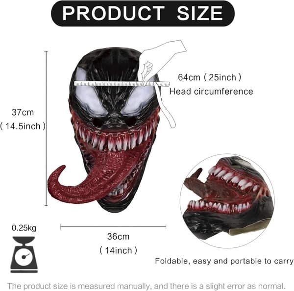 Venom Mask Latex Mask Cosplay Lång Tunga Cosplay Julfilm-FS-